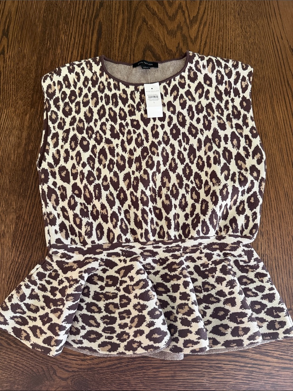 Ann Taylor Brown and Cream Leopard-Print Peplum Top
